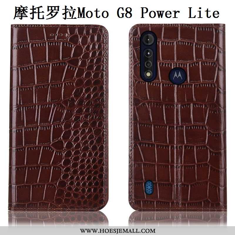 Hoesje Moto G8 Power Lite Echt Leer Patroon Anti-fall Folio Bescherming Mobiele Telefoon Bruin