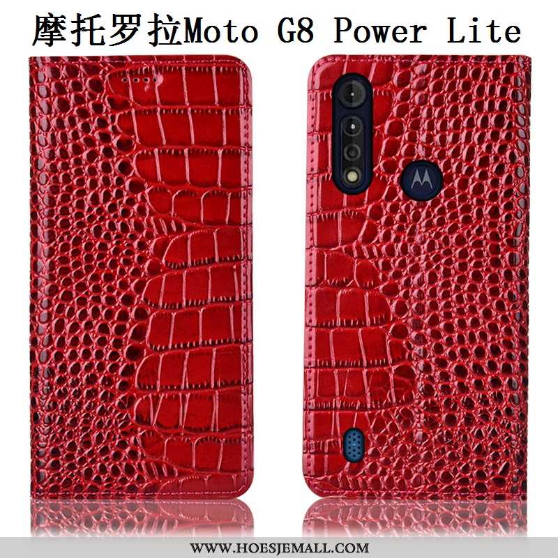 Hoesje Moto G8 Power Lite Echt Leer Patroon Anti-fall Folio Bescherming Mobiele Telefoon Bruin