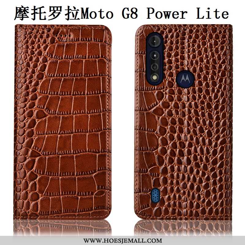 Hoesje Moto G8 Power Lite Echt Leer Patroon Anti-fall Folio Bescherming Mobiele Telefoon Bruin