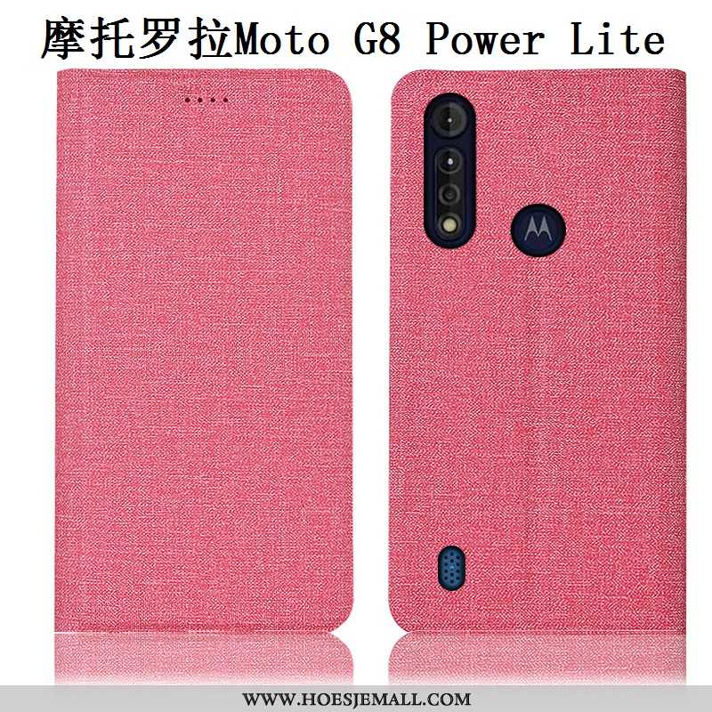 Hoes Moto G8 Power Lite Leren Hoesje Katoen En Linnen Anti-fall Mobiele Telefoon All Inclusive Roze