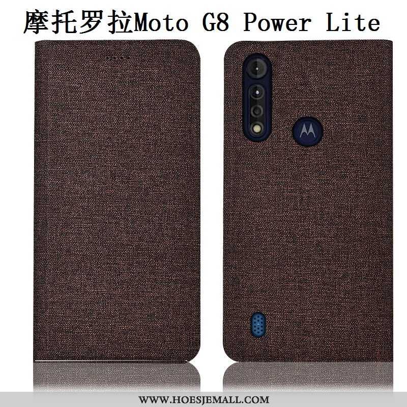 Hoes Moto G8 Power Lite Leren Hoesje Katoen En Linnen Anti-fall Mobiele Telefoon All Inclusive Roze