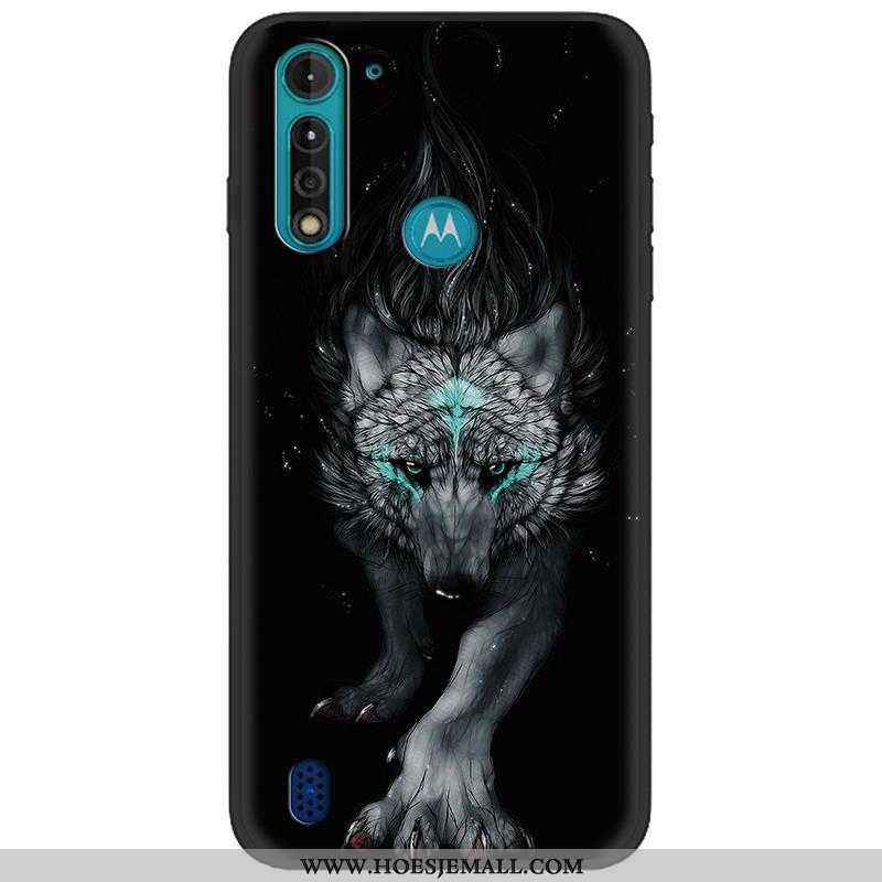 Hoes Moto G8 Power Lite Scheppend Spotprent Zwart Camouflage Hoesje Pu Mobiele Telefoon