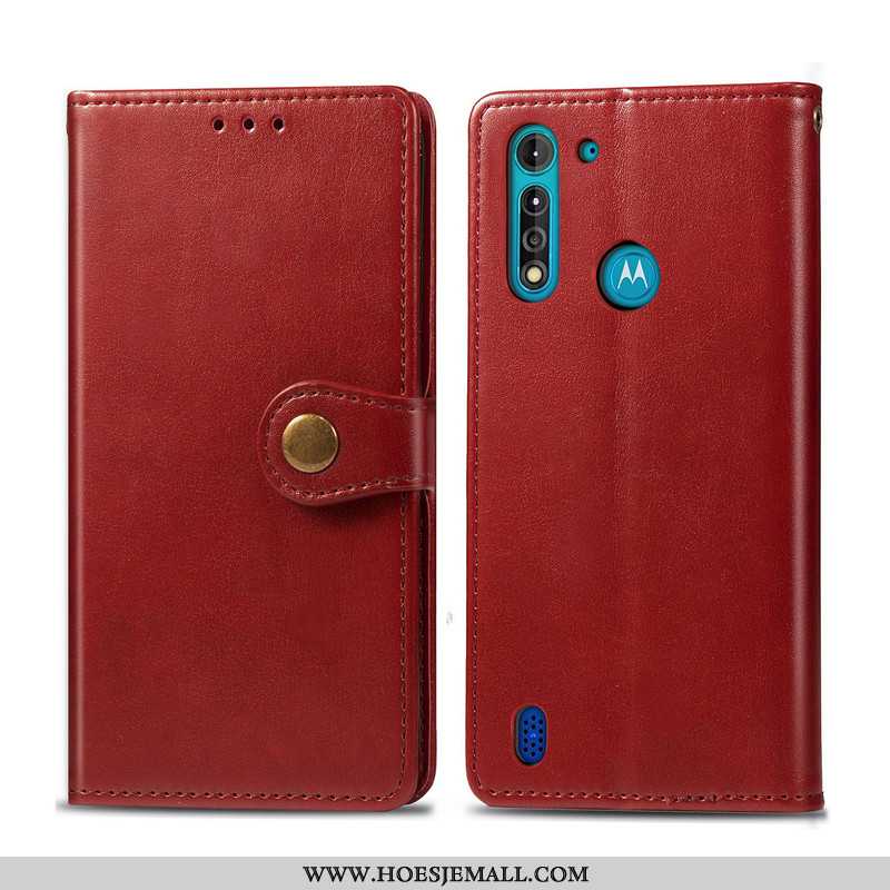 Hoes Moto G8 Power Lite Leer Bescherming Eenvoudige Hanger Folio Leren Hoesje Rood