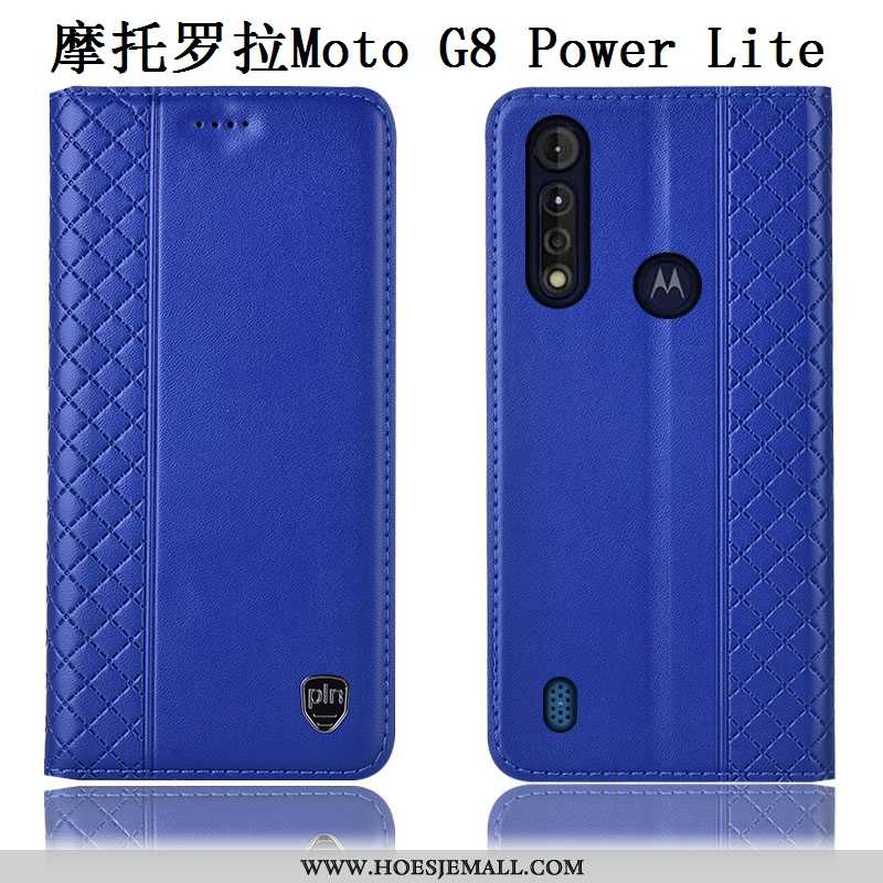 Hoesje Moto G8 Power Lite Leren Echt Leer Mobiele Telefoon Anti-fall Blauw Blauwe