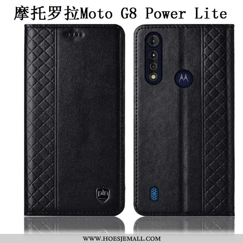 Hoesje Moto G8 Power Lite Leren Echt Leer Mobiele Telefoon Anti-fall Blauw Blauwe