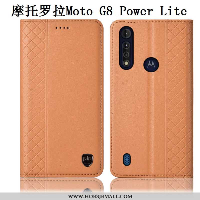 Hoesje Moto G8 Power Lite Leren Echt Leer Mobiele Telefoon Anti-fall Blauw Blauwe