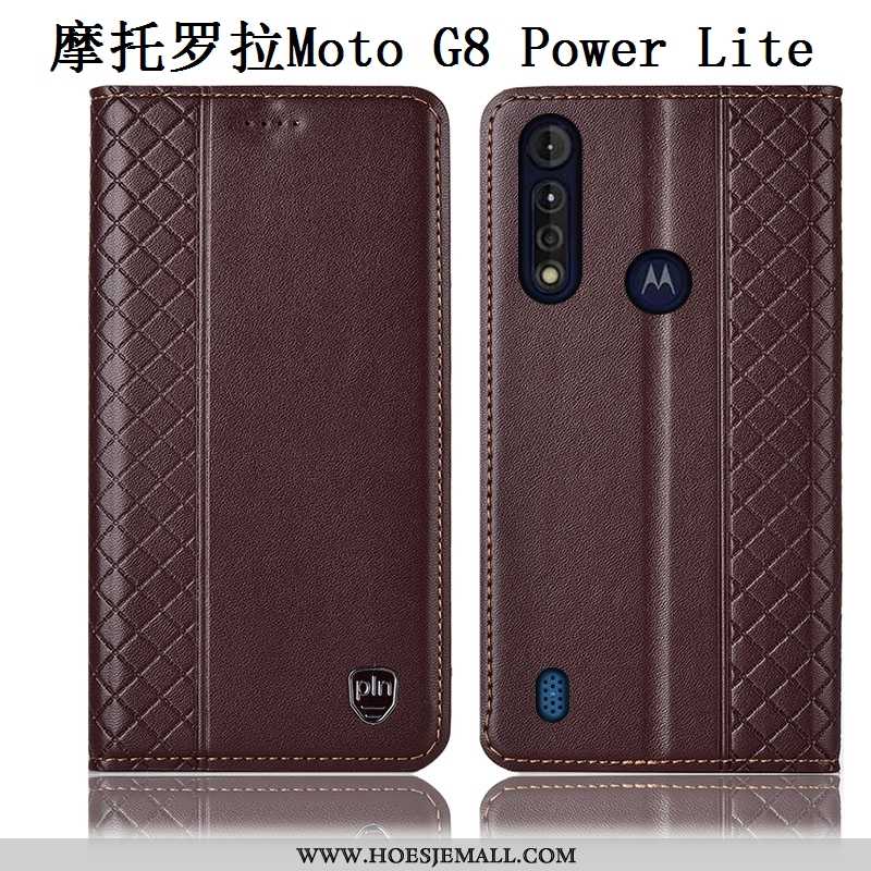 Hoesje Moto G8 Power Lite Leren Echt Leer Mobiele Telefoon Anti-fall Blauw Blauwe