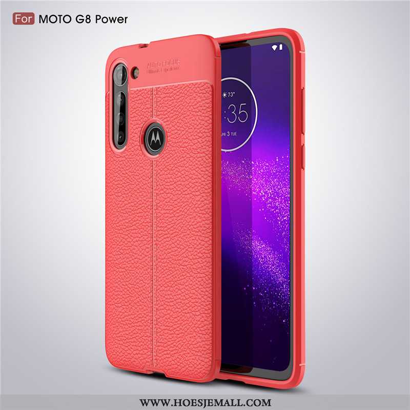 Hoes Moto G8 Power Leer Patroon Zacht Mobiele Telefoon Bescherming Hoesje Rood