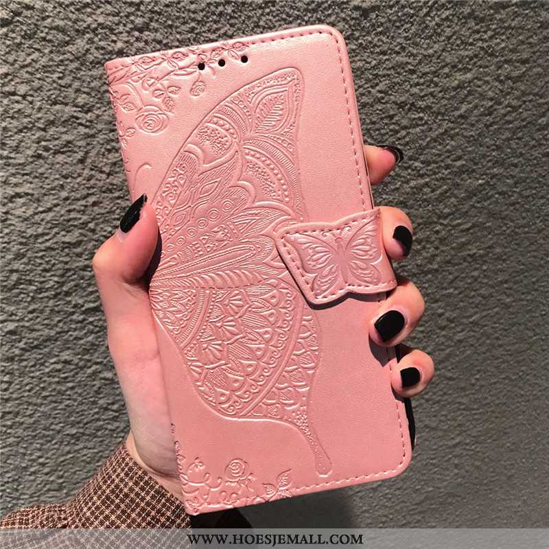 Hoes Moto G8 Power Bescherming Leren Hoesje Mobiele Telefoon Leer Folio Effen Kleur Hanger Roze