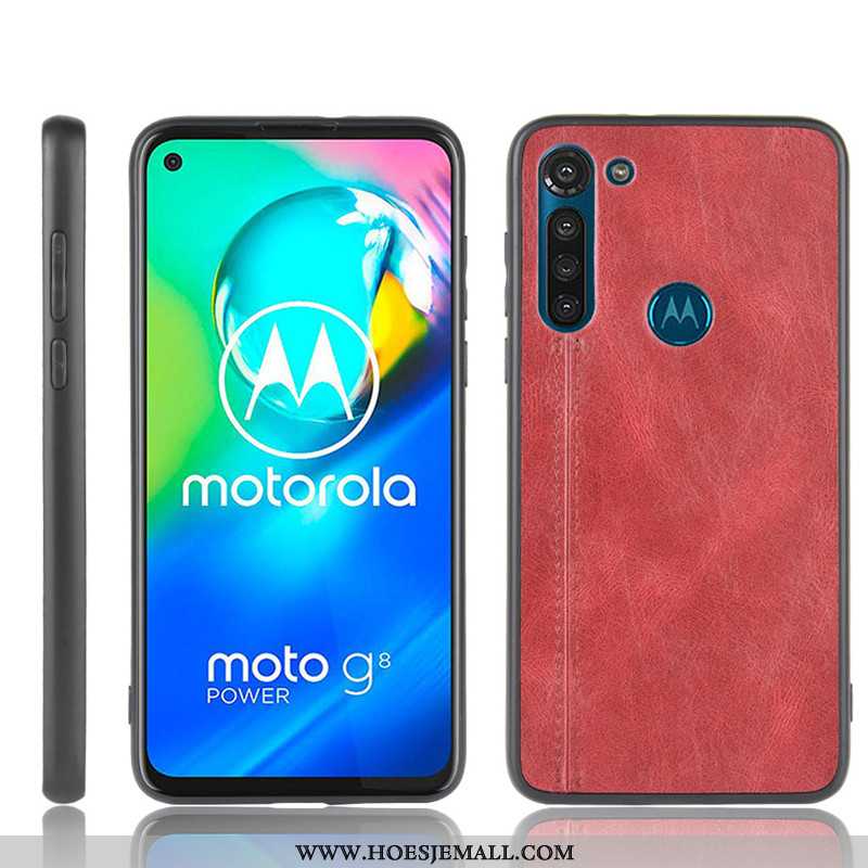 Hoesje Moto G8 Power Patroon Bescherming Mobiele Telefoon Rood Koe Hoes