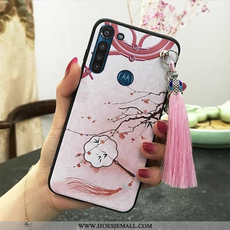 Hoesje Moto G8 Power Vintage Bescherming Wind Mobiele Telefoon Paleis Kwasten Ondersteuning Rood