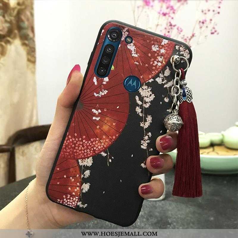 Hoesje Moto G8 Power Vintage Bescherming Wind Mobiele Telefoon Paleis Kwasten Ondersteuning Rood