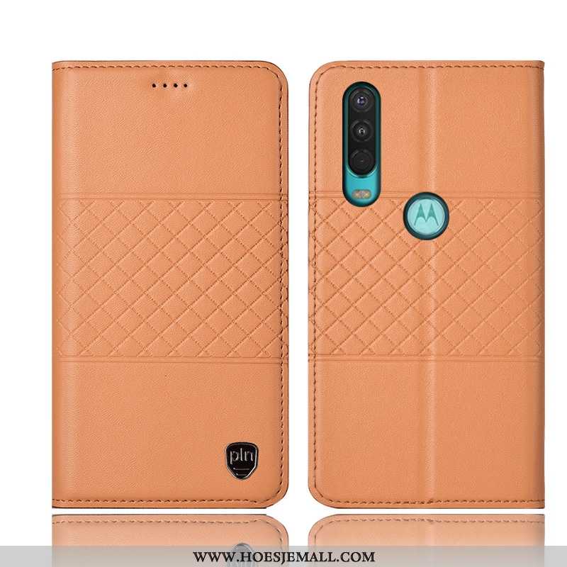 Hoesje Motorola One Action Bescherming Leren Geel Mobiele Telefoon Folio Anti-fall