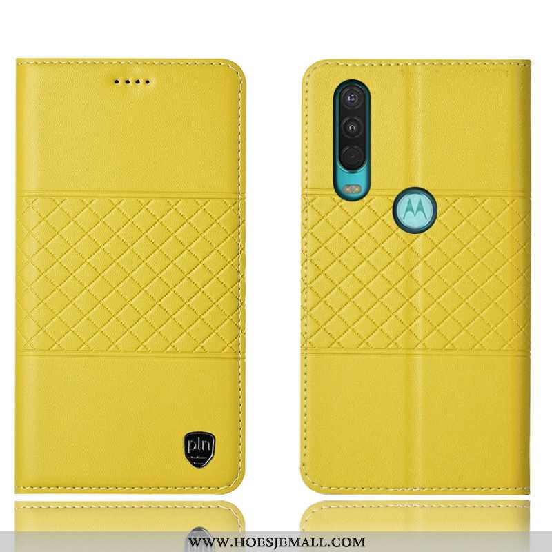 Hoesje Motorola One Action Bescherming Leren Geel Mobiele Telefoon Folio Anti-fall