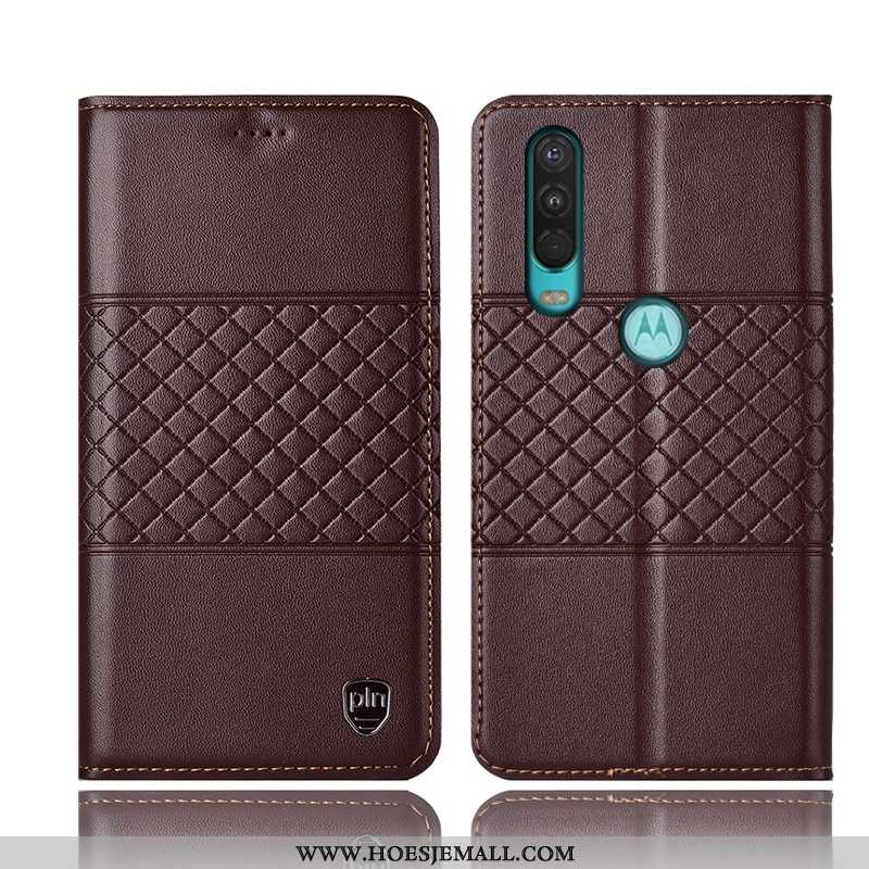 Hoesje Motorola One Action Bescherming Leren Geel Mobiele Telefoon Folio Anti-fall