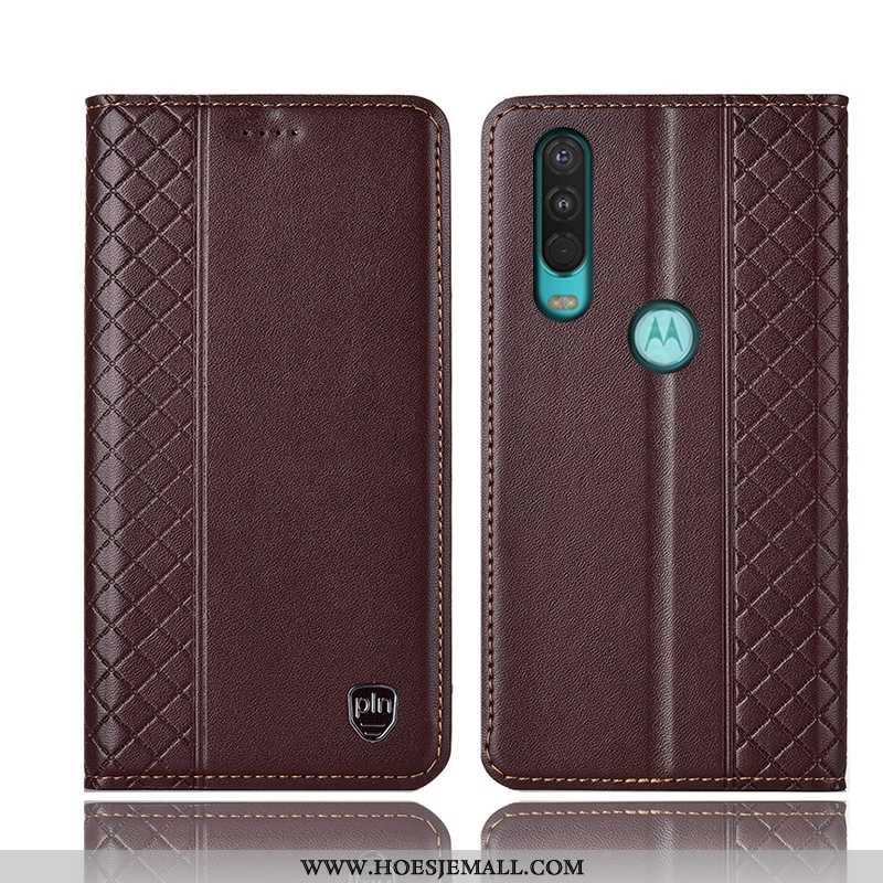 Hoesje Motorola One Action Leren Bescherming Folio Mobiele Telefoon Anti-fall All Inclusive Bruin