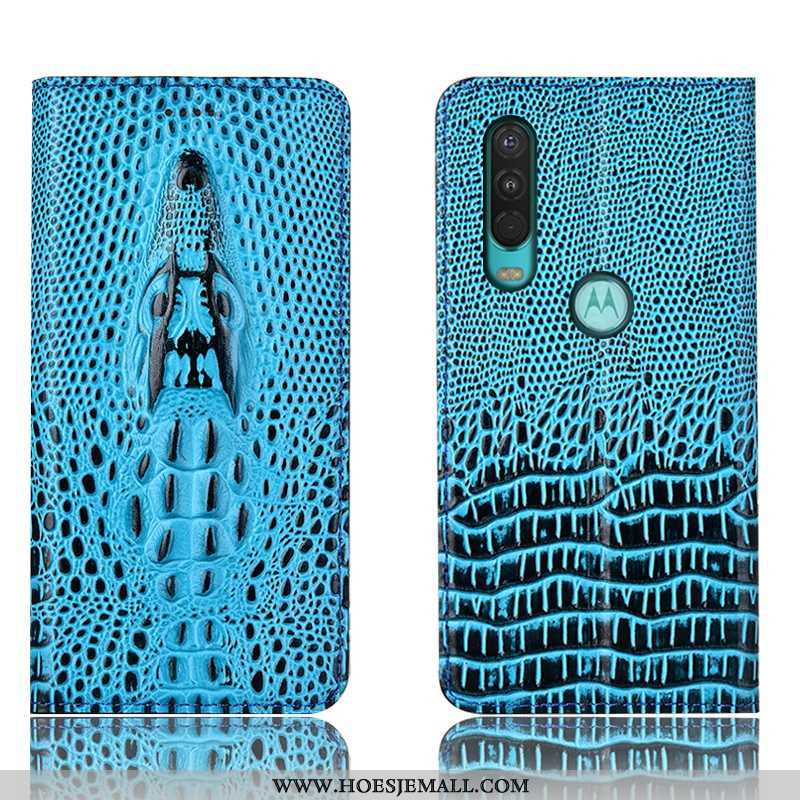 Hoesje Motorola One Action Leren Bescherming 2020 Blauw Folio Hoes Blauwe