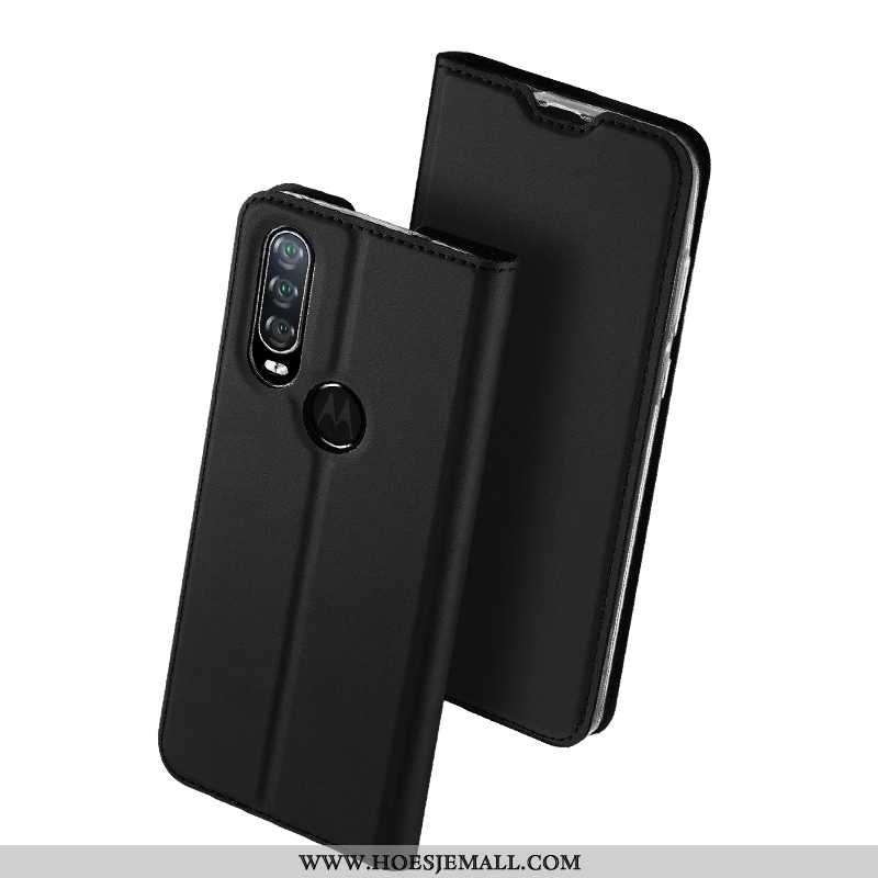 Hoes Motorola One Action Leren Hoesje Bescherming Clamshell Zwart Mobiele Telefoon Nieuw Zwarte