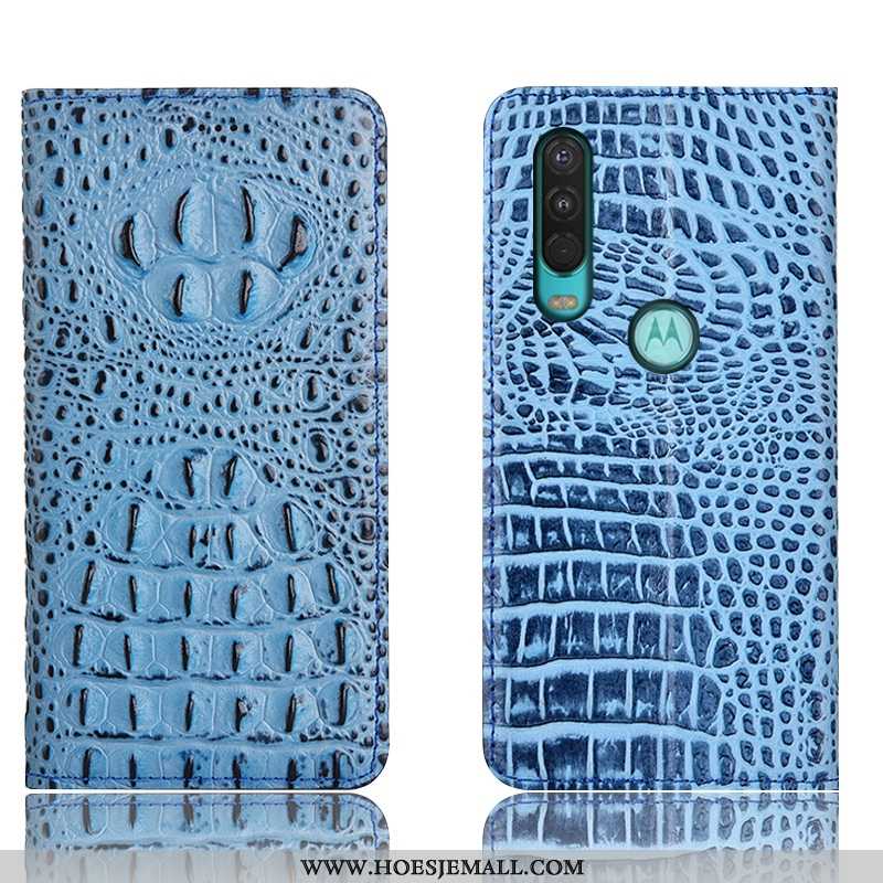 Hoes Motorola One Action Leren Hoesje Bescherming Blauw Mobiele Telefoon Krokodil Blauwe