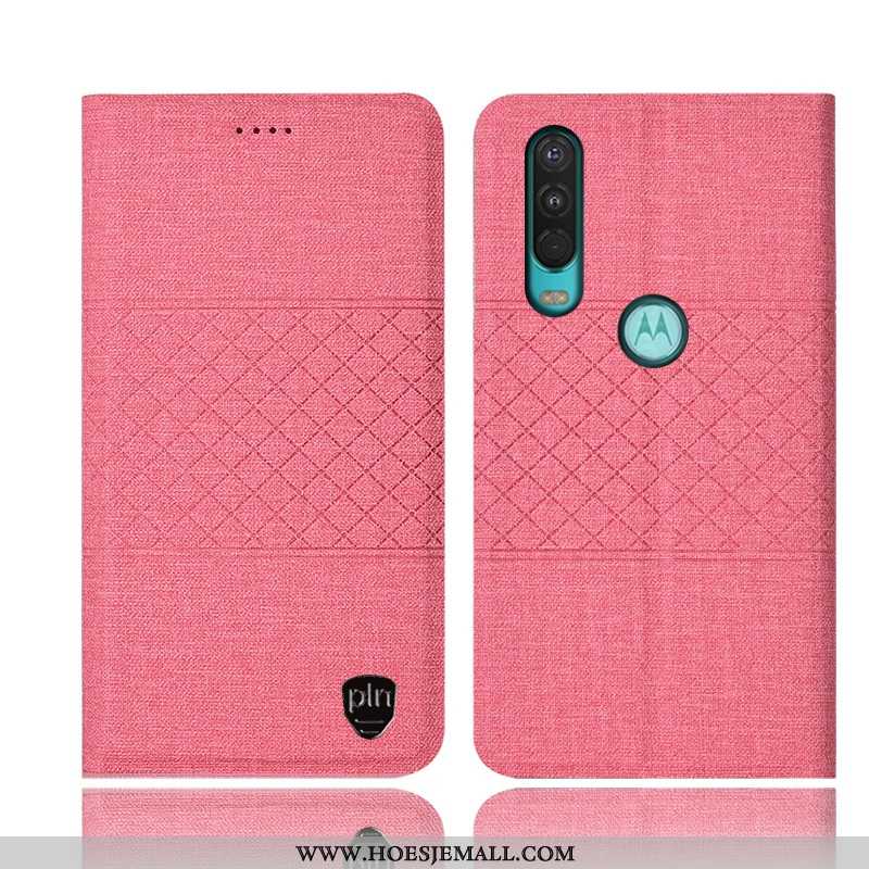 Hoes Motorola One Action Leren Hoesje Bescherming Zwart Folio All Inclusive Katoen En Linnen Zwarte