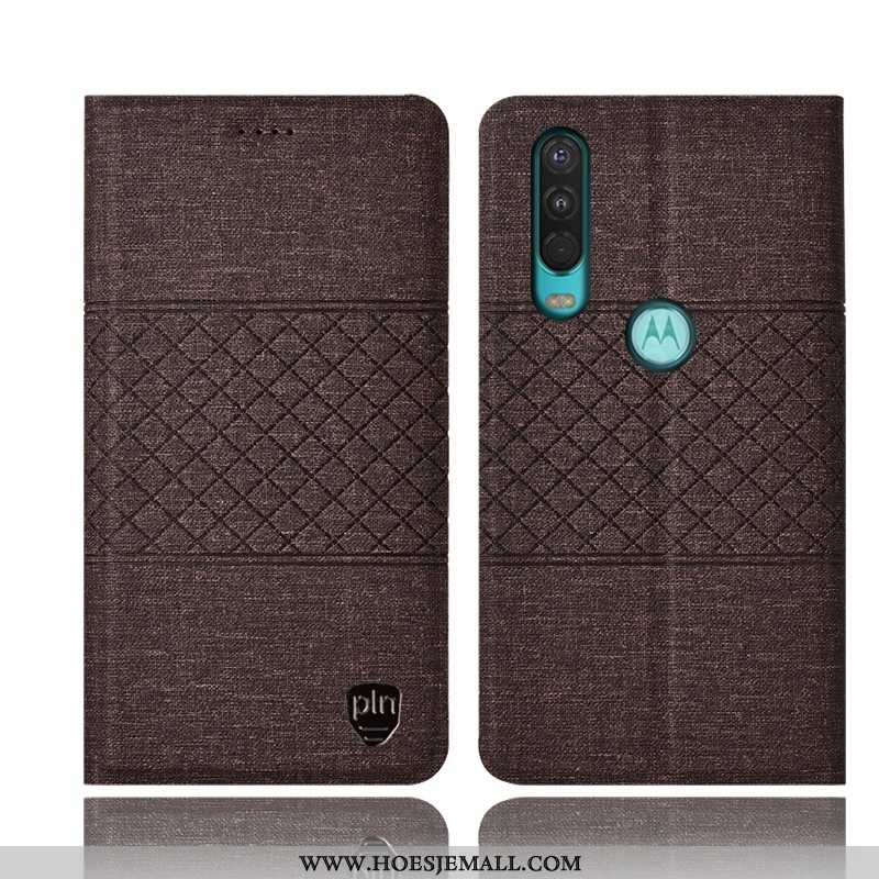 Hoes Motorola One Action Leren Hoesje Bescherming Zwart Folio All Inclusive Katoen En Linnen Zwarte