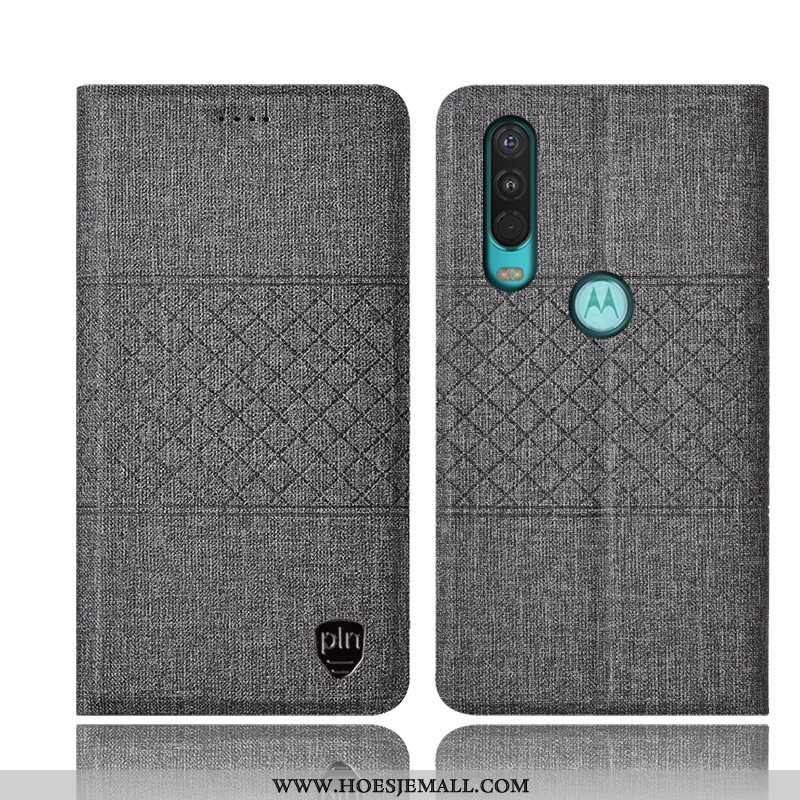 Hoes Motorola One Action Leren Hoesje Bescherming Zwart Folio All Inclusive Katoen En Linnen Zwarte