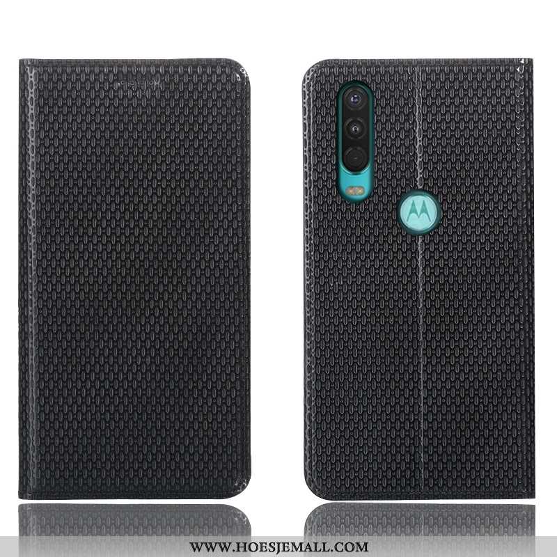 Hoesje Motorola One Action Leren Bescherming Anti-fall All Inclusive Mobiele Telefoon Donkerblauw Do