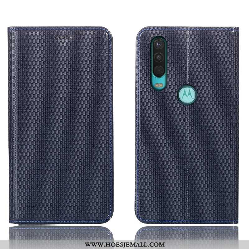 Hoesje Motorola One Action Leren Bescherming Anti-fall All Inclusive Mobiele Telefoon Donkerblauw Do