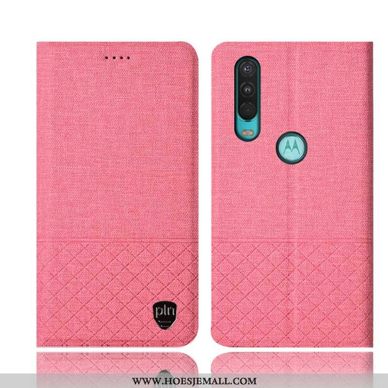 Hoes Motorola One Action Bescherming Katoen En Linnen Roze Anti-fall All Inclusive Leren Hoesje