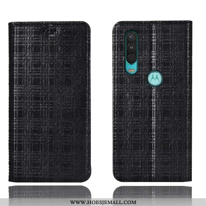 Hoesje Motorola One Action Leren Bescherming Mobiele Telefoon All Inclusive Anti-fall Folio Zwarte