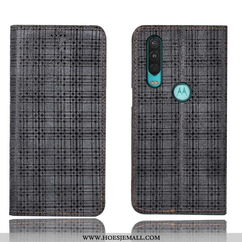 Hoesje Motorola One Action Leren Bescherming Mobiele Telefoon All Inclusive Anti-fall Folio Zwarte