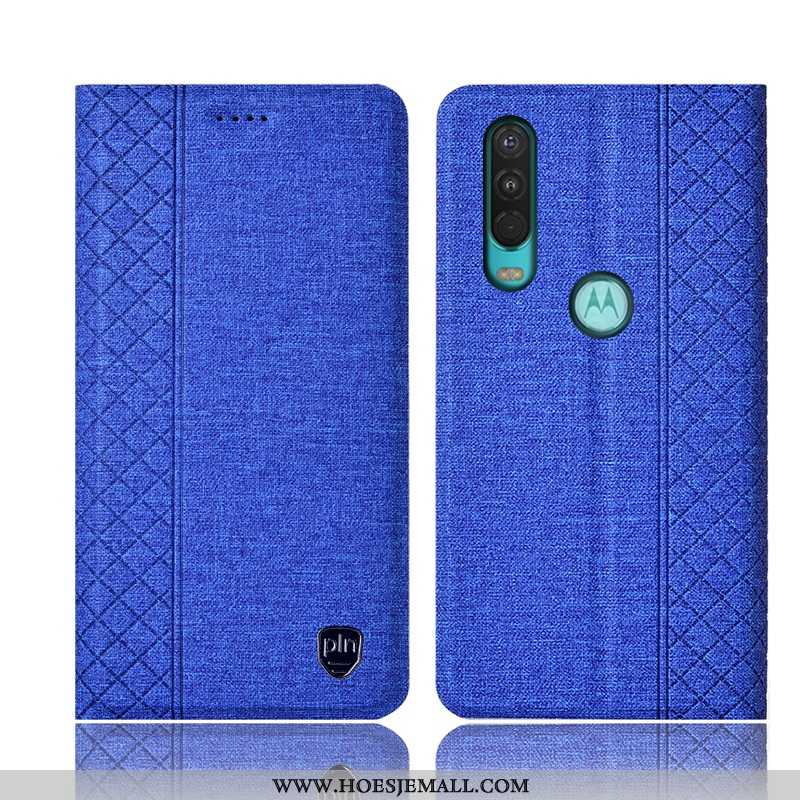 Hoes Motorola One Action Katoen En Linnen Leren Hoesje Zwart Anti-fall All Inclusive Zwarte