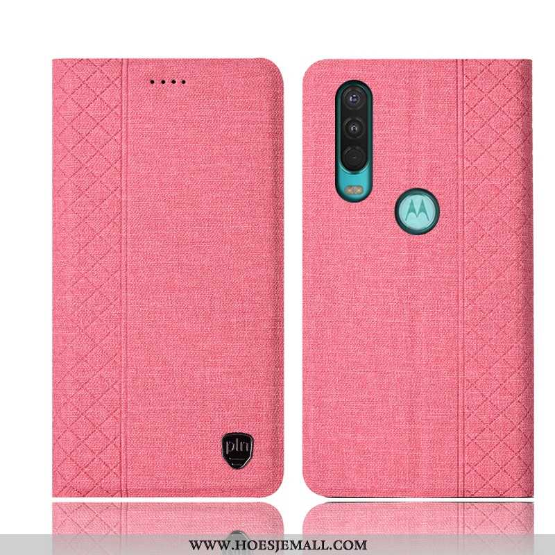 Hoes Motorola One Action Katoen En Linnen Leren Hoesje Zwart Anti-fall All Inclusive Zwarte