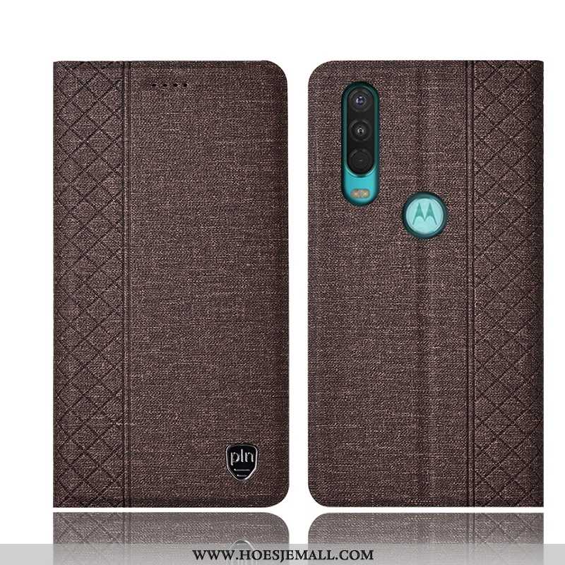 Hoes Motorola One Action Katoen En Linnen Leren Hoesje Zwart Anti-fall All Inclusive Zwarte