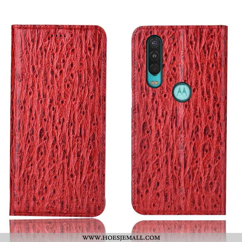 Hoesje Motorola One Action Bescherming Leren All Inclusive Mobiele Telefoon Vogel Rood