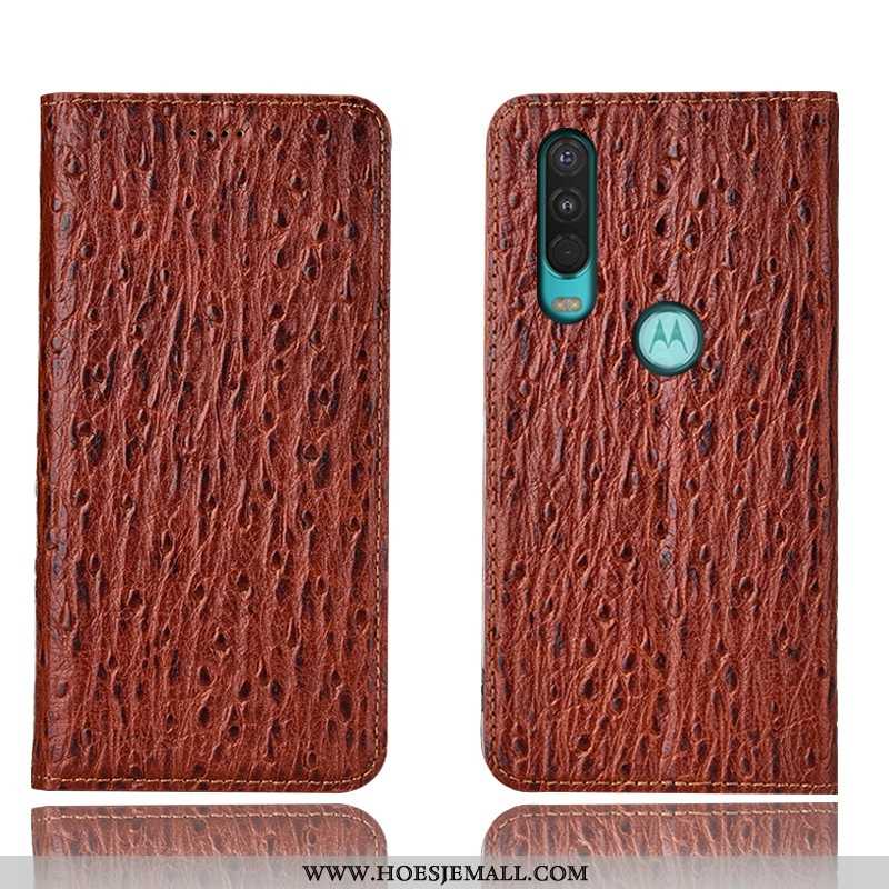 Hoesje Motorola One Action Bescherming Leren All Inclusive Mobiele Telefoon Vogel Rood