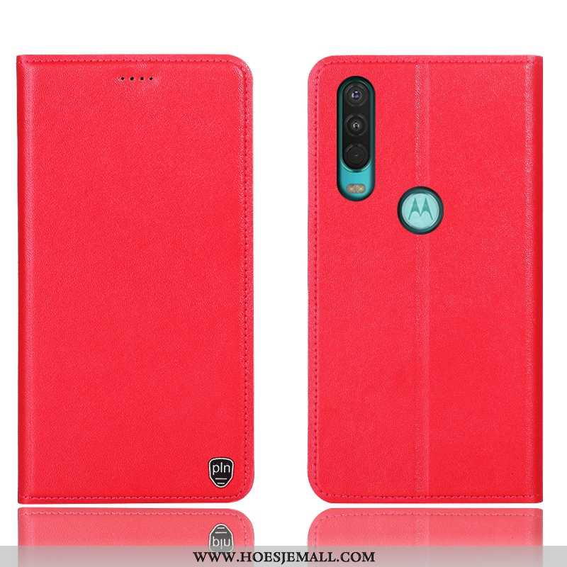 Hoesje Motorola One Action Bescherming Echt Leer Mobiele Telefoon Hoes Rood All Inclusive