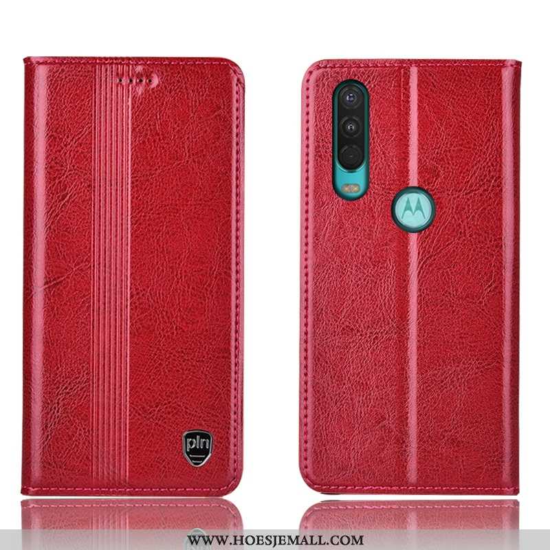 Hoesje Motorola One Action Bescherming Leren Mobiele Telefoon Hoes All Inclusive Anti-fall Rood