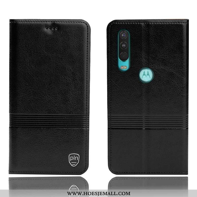 Hoes Motorola One Action Leren Hoesje Bescherming Folio Anti-fall Zwart Mobiele Telefoon Zwarte