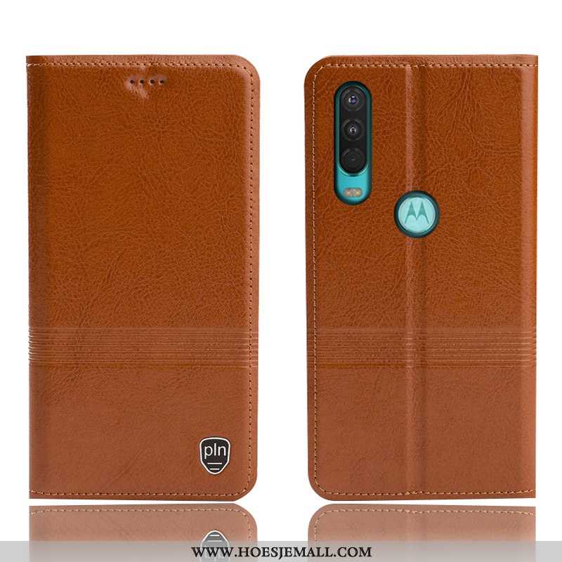 Hoes Motorola One Action Leren Hoesje Bescherming Folio Anti-fall Zwart Mobiele Telefoon Zwarte