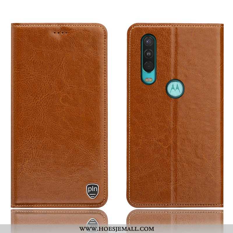 Hoesje Motorola One Action Patroon Bescherming Folio Zwart Leren Mobiele Telefoon All Inclusive Zwar