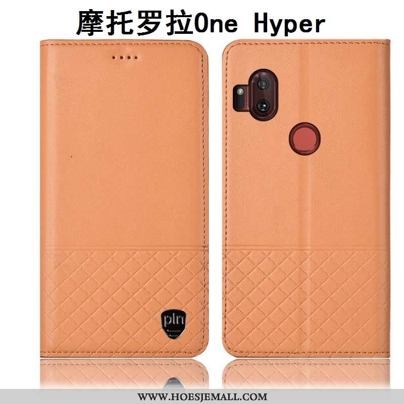 Hoes Motorola One Hyper Bescherming Leren Hoesje Anti-fall Folio Mobiele Telefoon Bruin