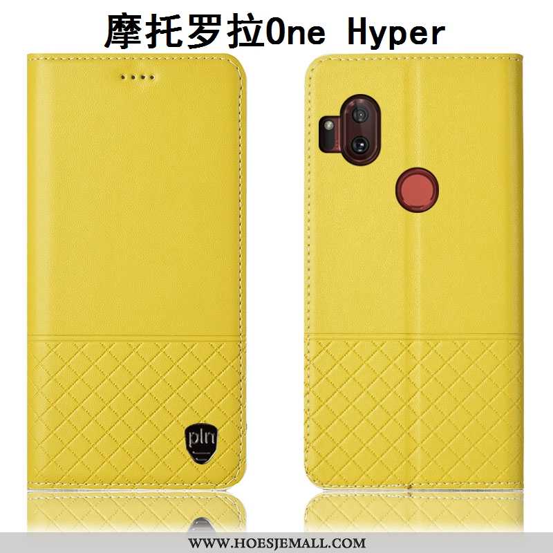 Hoes Motorola One Hyper Bescherming Leren Hoesje Anti-fall Folio Mobiele Telefoon Bruin