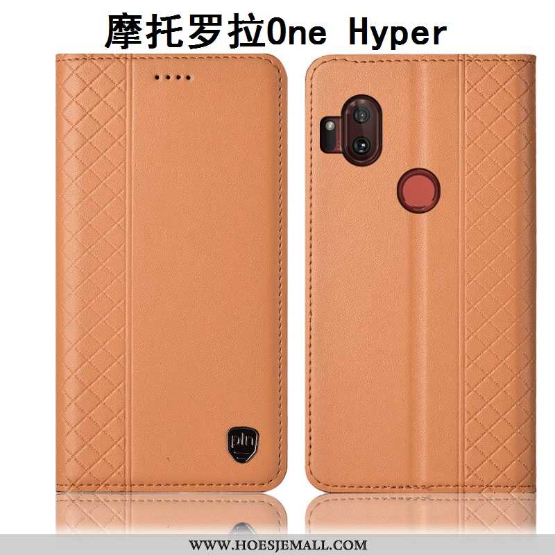 Hoes Motorola One Hyper Leren Hoesje Bescherming Anti-fall Folio Mobiele Telefoon Bruin