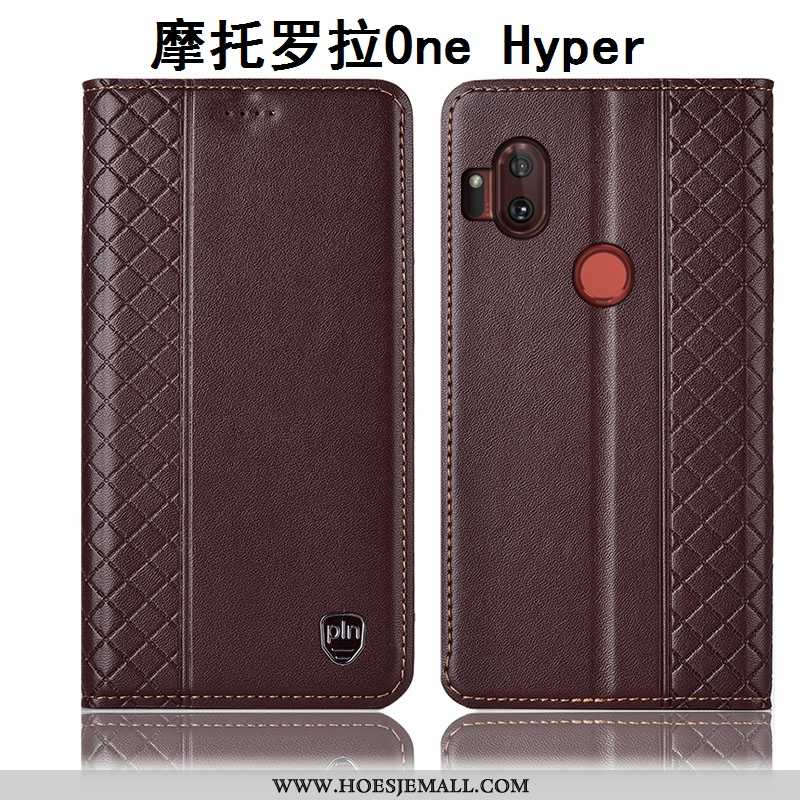 Hoes Motorola One Hyper Leren Hoesje Bescherming Anti-fall Folio Mobiele Telefoon Bruin