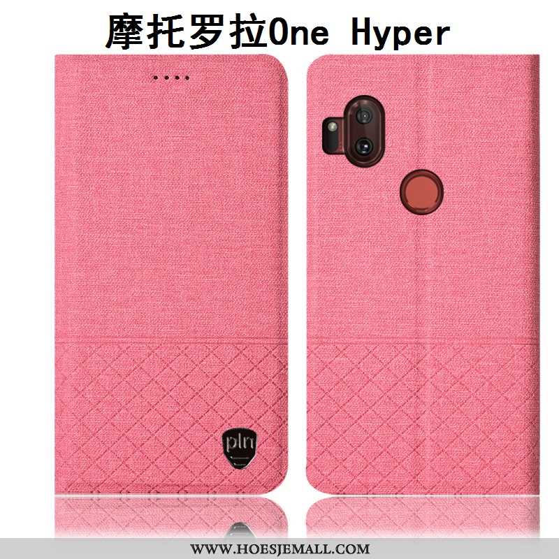 Hoesje Motorola One Hyper Bescherming Anti-fall Katoen Roze Folio Mobiele Telefoon