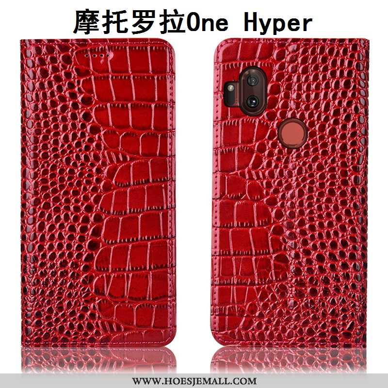 Hoesje Motorola One Hyper Echt Leer Bescherming Hoes Mobiele Telefoon All Inclusive Folio Rood