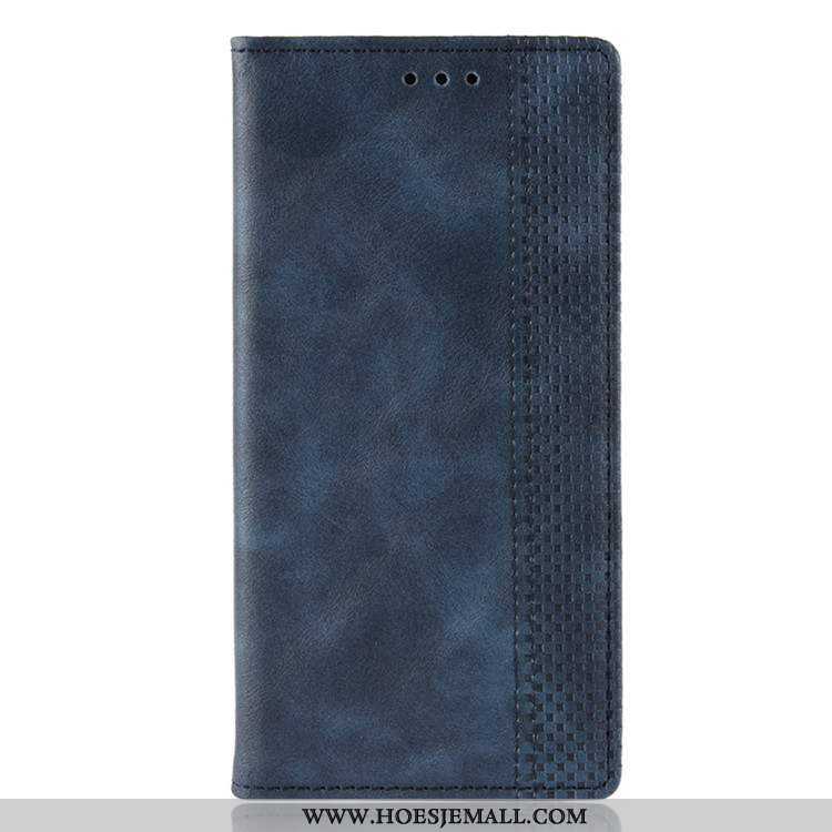 Hoesje Motorola One Hyper Leren Donkerblauw Folio Hoes Mobiele Telefoon Donkerblauwe