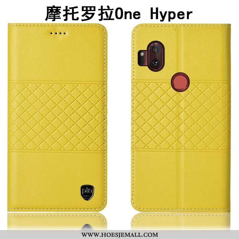 Hoes Motorola One Hyper Leren Hoesje Bescherming Anti-fall Geel Mobiele Telefoon