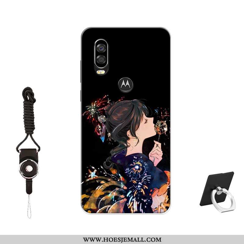 Hoes Motorola One Vision Siliconen Bescherming Hoesje Patroon Zwart Zacht Mobiele Telefoon Zwarte